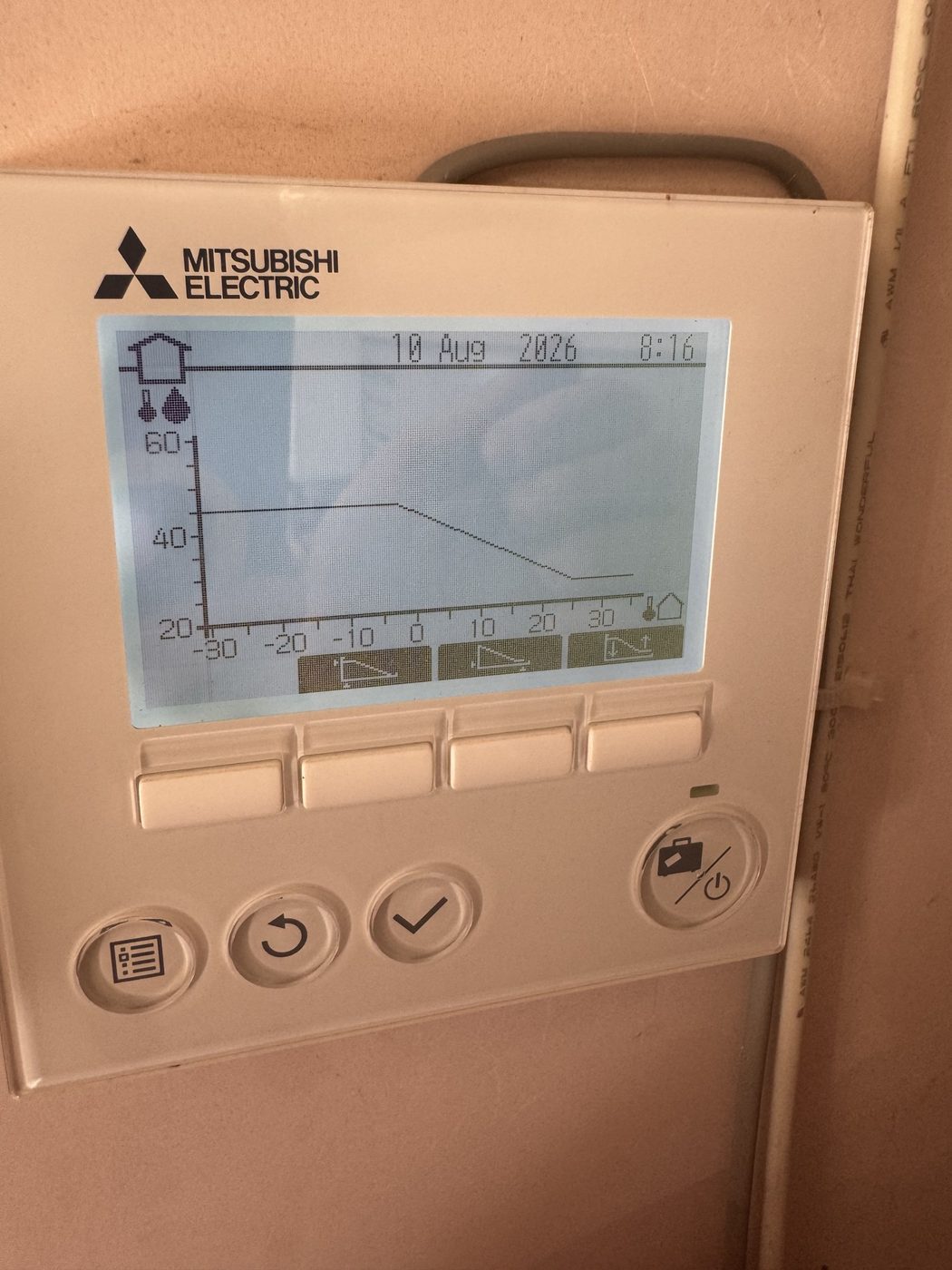 A heat pump controller showing the weather compensation curve